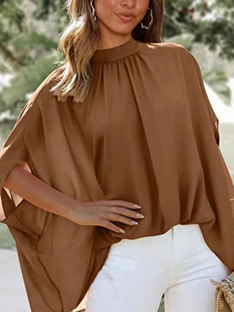 

Casual Chiffon Women's Top 2023 New Summer Women's Shirt Elegant Bat Sleeve Loose Fashion O-Neck Bohemian Women's Wear