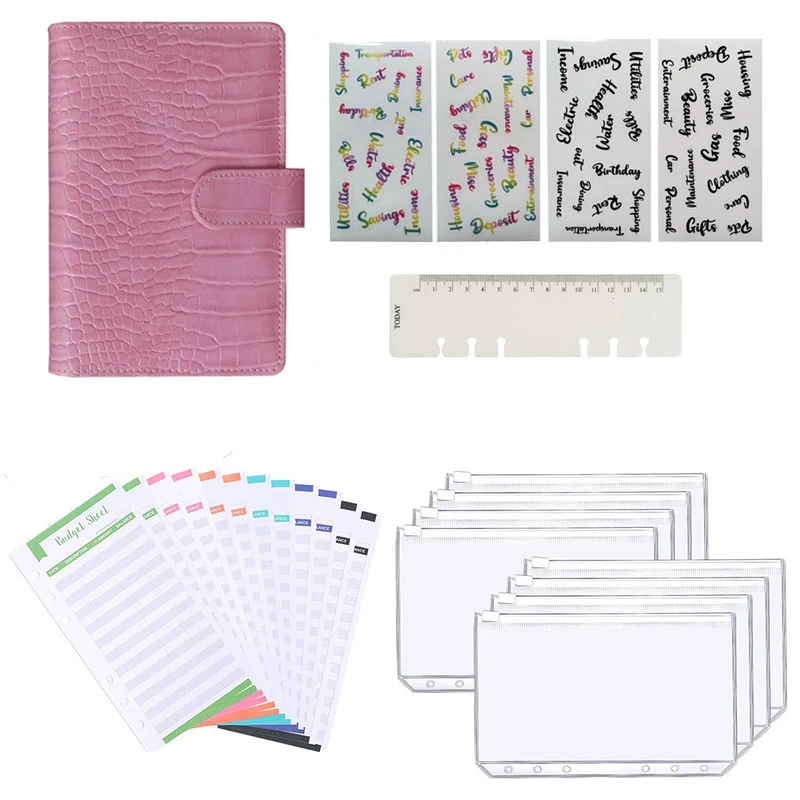 

A6 PU Budget Binder Planner Cash packets Sticker Macaroon Color Cover Diary Agenda Planner Bullet Cover School Stationery 26pcs