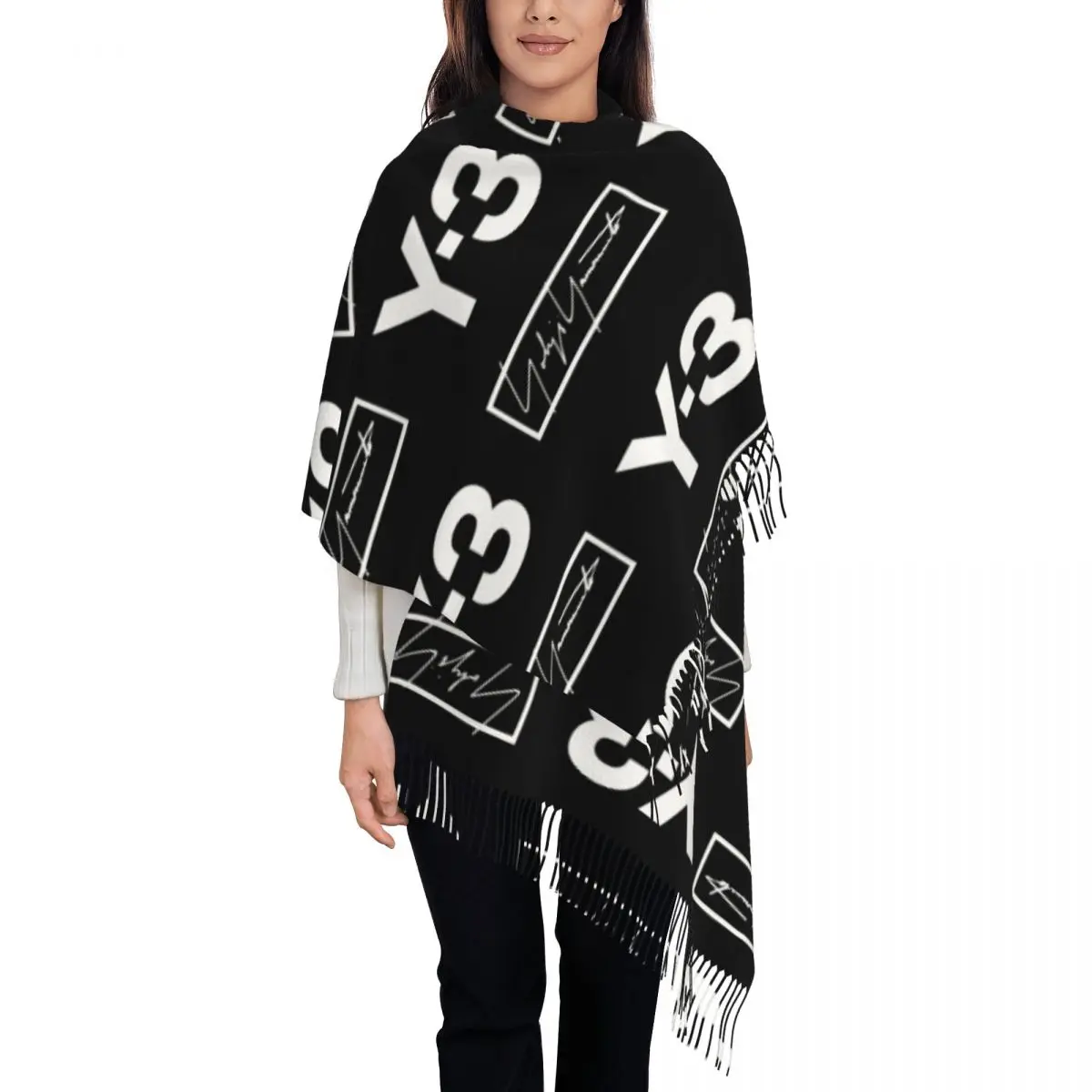 

Y3 логотип Yohji Yamamoto, шарф для женщин, зимняя Осенняя шаль из пашмины, шаль, длинная шаль, шарф, повседневная одежда