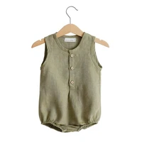 summer newborn cotton linen jumpsuit solid color childrens romper 0 2 years old baby jumpsuit summer