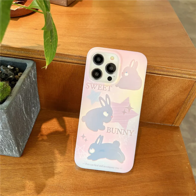 

Bunny Back Cover For iPhone 11 Pro Max 13 12 14 Fashion Style Gradient colours Cartoon Silicone Shockproof Phone Case
