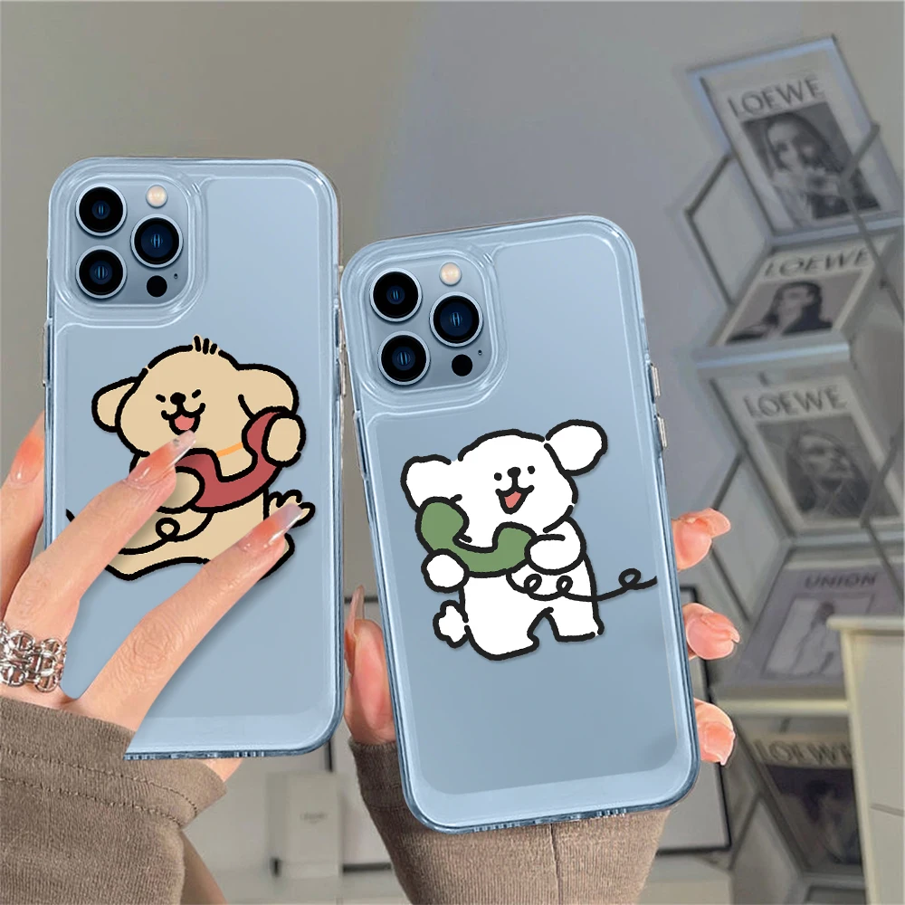 

Couple Cute Dog Case for iPhone 14 13 12 11 Pro Max Mini XS XR X Clear Shell Back Cover for iPhone14promax Capa Protection Funda