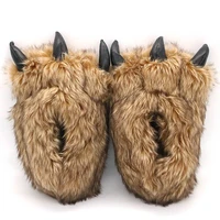 slippers for home man cute furry animal bear claw men shoes designer non slip warm indoor fur couple slippers