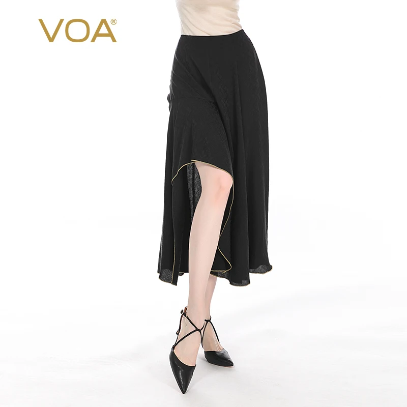 

Черная Жаккардовая юбка VOA Silk 22 в момме на молнии сзади, с естественной талией, с открытой линией, с асимметричным разрезом, CE19