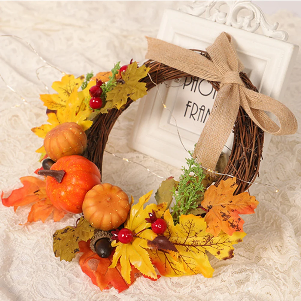 

Wreath Door Fall Pumpkin Autumn Garland Front Wreaths Maple Thanksgiving Leaf Artificial Decorationsfor Decor Harvest Christmas