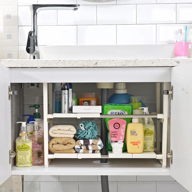 kitchen under sink storage rack cabinet expandable shelf stainless steel multi layer pot rack bathroom floor organizer shelves free global shipping