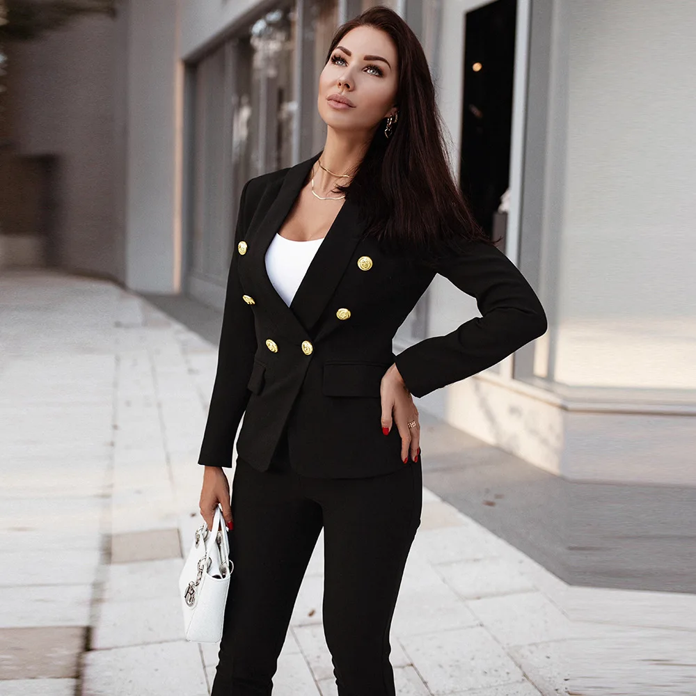 Autumn New Professional OL Temperament Slim Red Blue Suit Jacket High Waist Trousers Suits for Women Elegant Business Suit