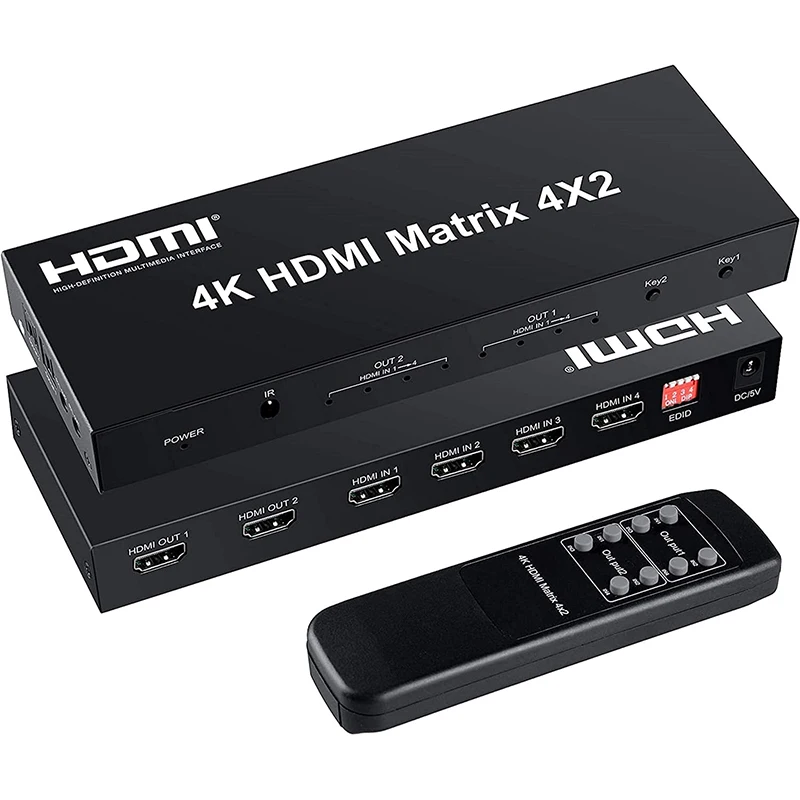

4x2 HDMI Matrix Switch 4 in 2 out 4K 60Hz HDMI Matrix Video Switcher Splitter With Optical & L/R Audio Extractor HDCP2.2 EDID