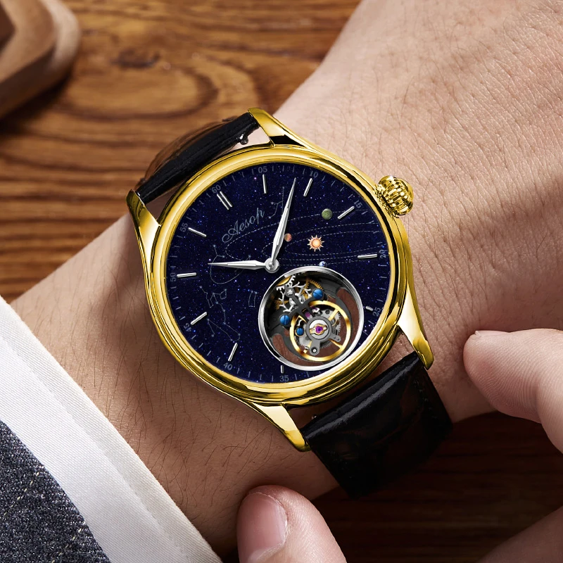 Часы AESOP Мужские механические брендовые золотистые наручные часы с турбийоном