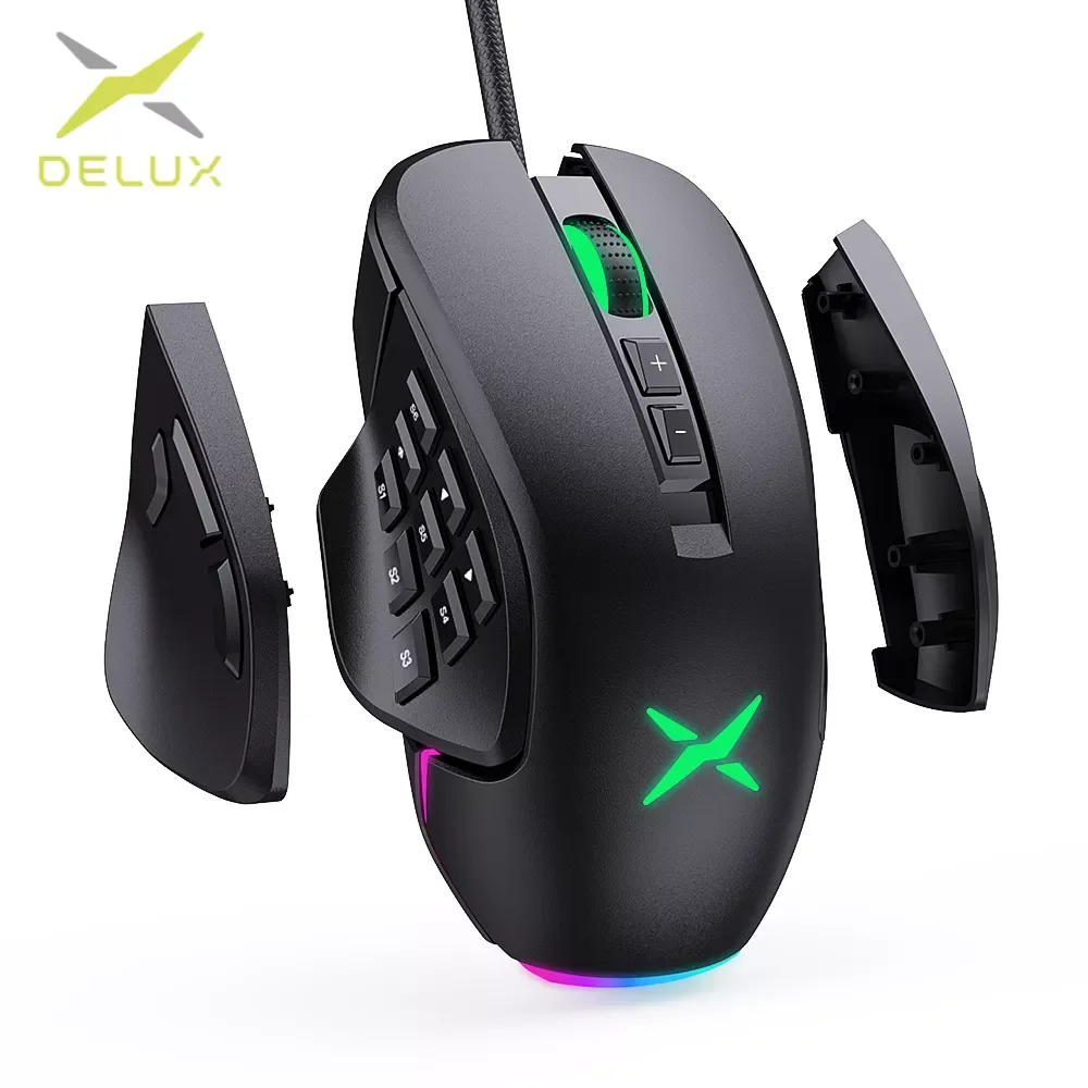 

Delux M631 Wired MMO Gaming Mouse RGB Backlit 9 Side Buttons High Precision 12400 DPI Computer Mice For MOBA/FPS Games