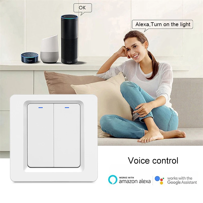 

Phone Wifi Control Smart Switch 86 EU Button Two-button App Control Support Alexa Google Home Switch Smart Home Shareable Alexa