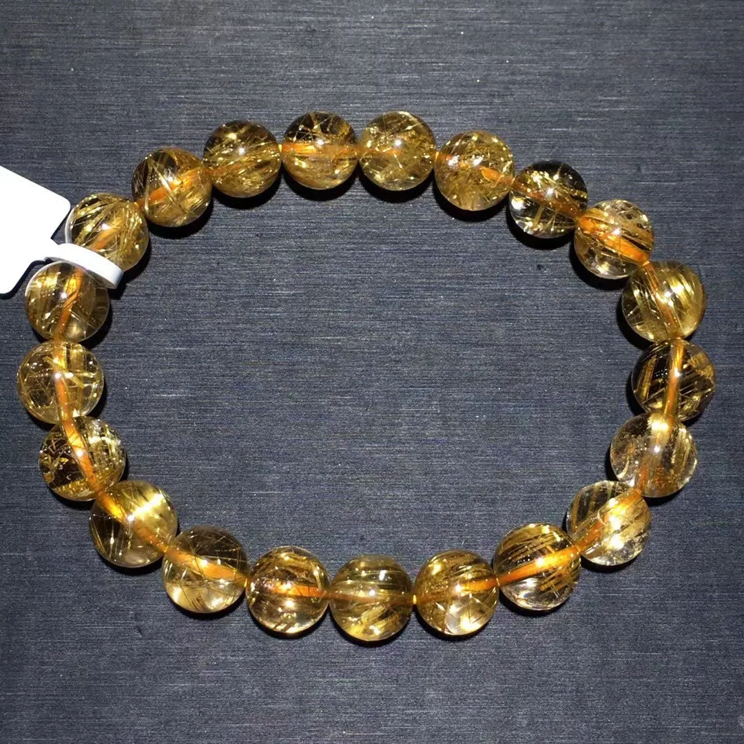 

9mm Natural Gold Rutilated Quartz Bracelet For Woman Lady Man Love Healing Gift Rare Crystal Round Beads Strands Jewelry AAAAA