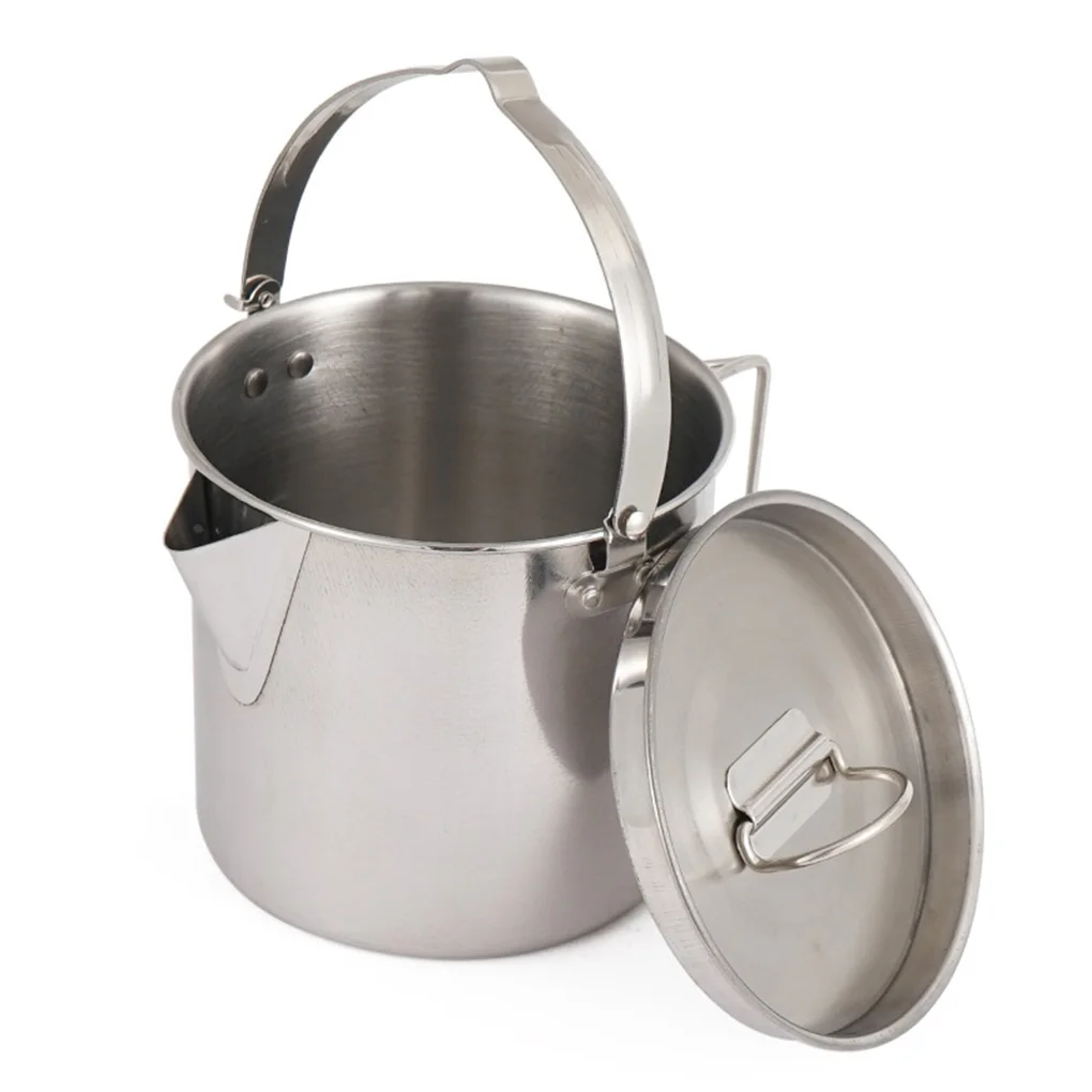 

1 2L Camping Kettle Hanging Pot Picnic Cooker Teapot Cooking Compact For Hiking Tourist Mountain Climbing Cutlery