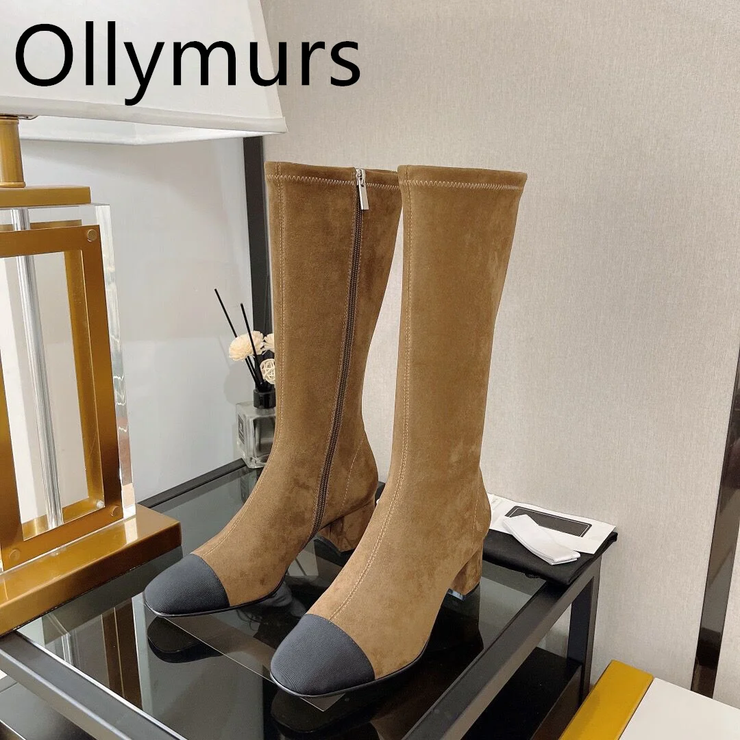 

Женские сапоги до колена на среднем каблуке, из натуральной кожи