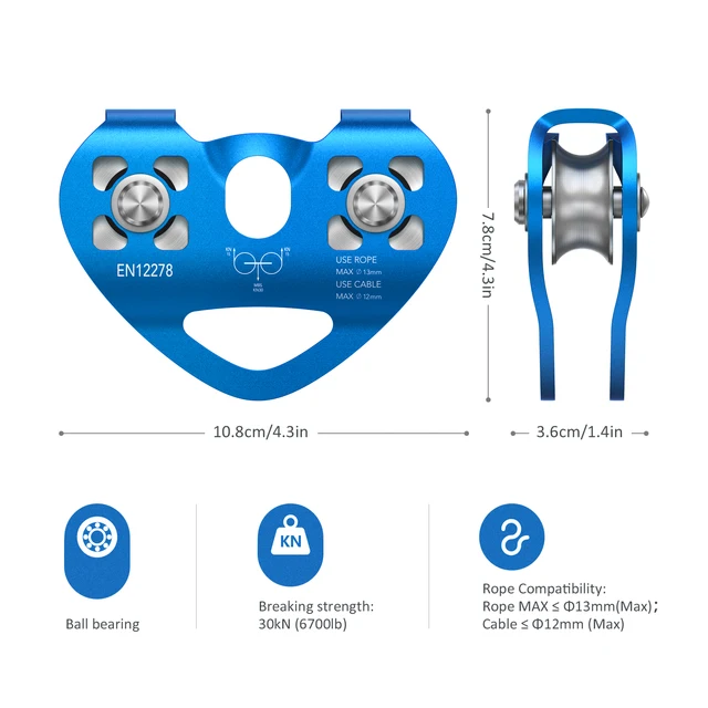 30KN Ice Climbing Rescue Pulley Aluminum Alloy Speed Pulley Climbing Equipment Tool Hammock Hanging Device 2