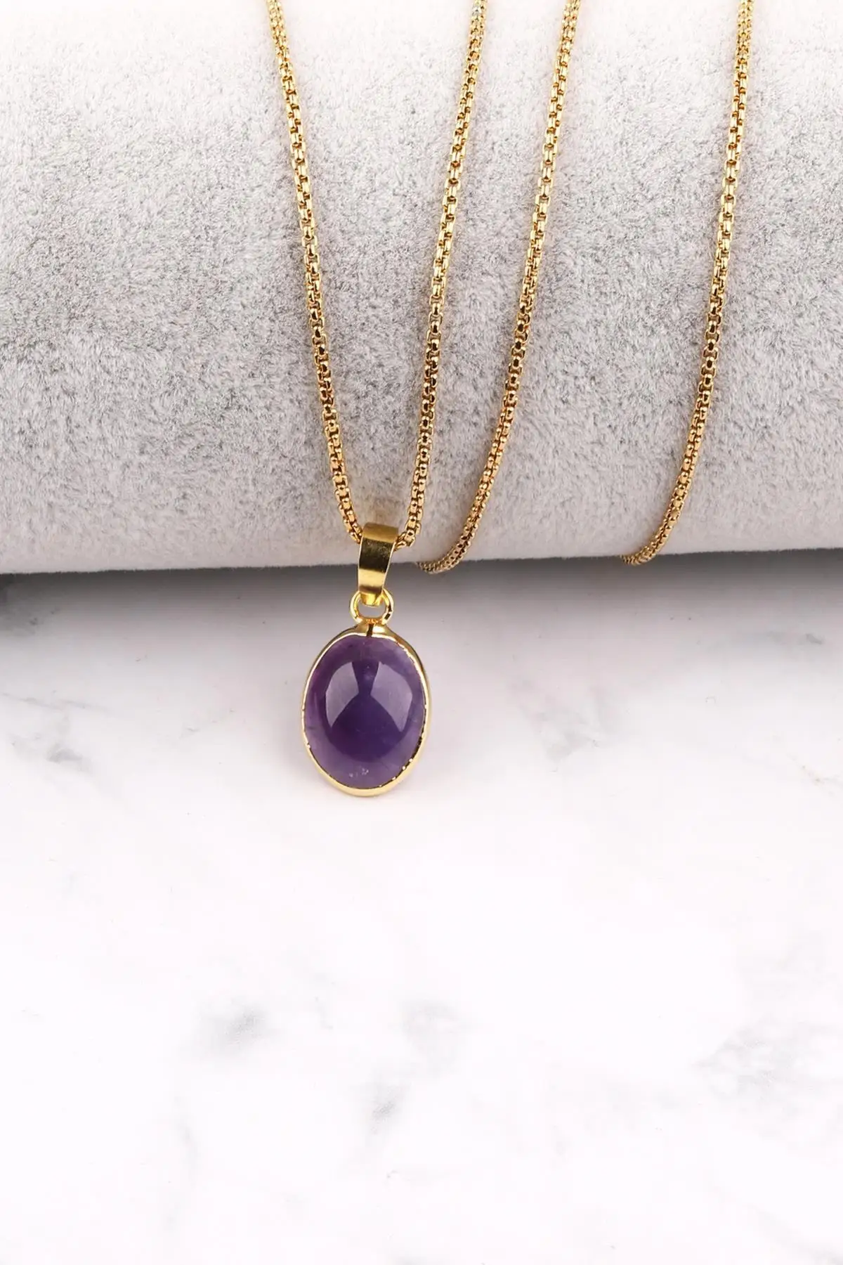 

Женская бижутерия ожерелье аметист натуральный камень стальная цепь ожерелье