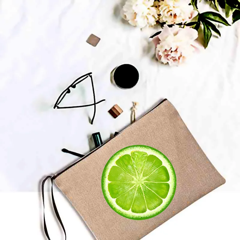 

Limes PatternWomen Zipper Bag Linen Canvas Make Bag Travel Small Cosmetic Bag Makeup Female Makeup Pouch Wholesale