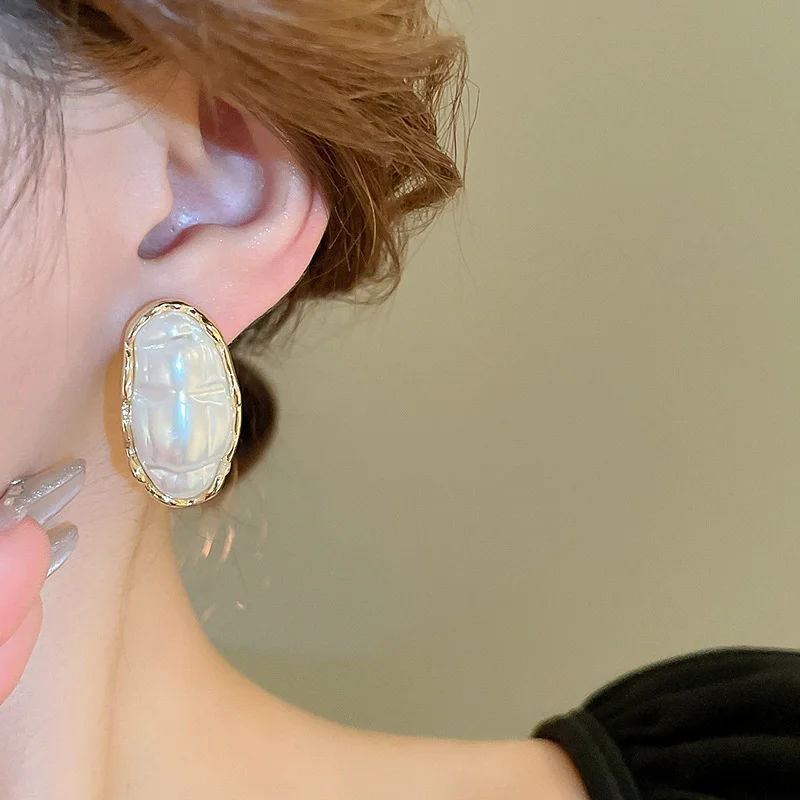 Элегантные овальные жемчужные серьги-гвоздики геометрические серьги