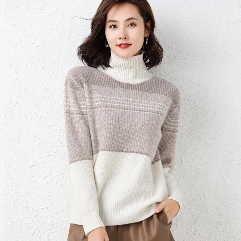 2022 New Turtleneck Color 100% Pure Woolen Sweater Women Fall Winter New Loose Cashmere Warm Sweater
