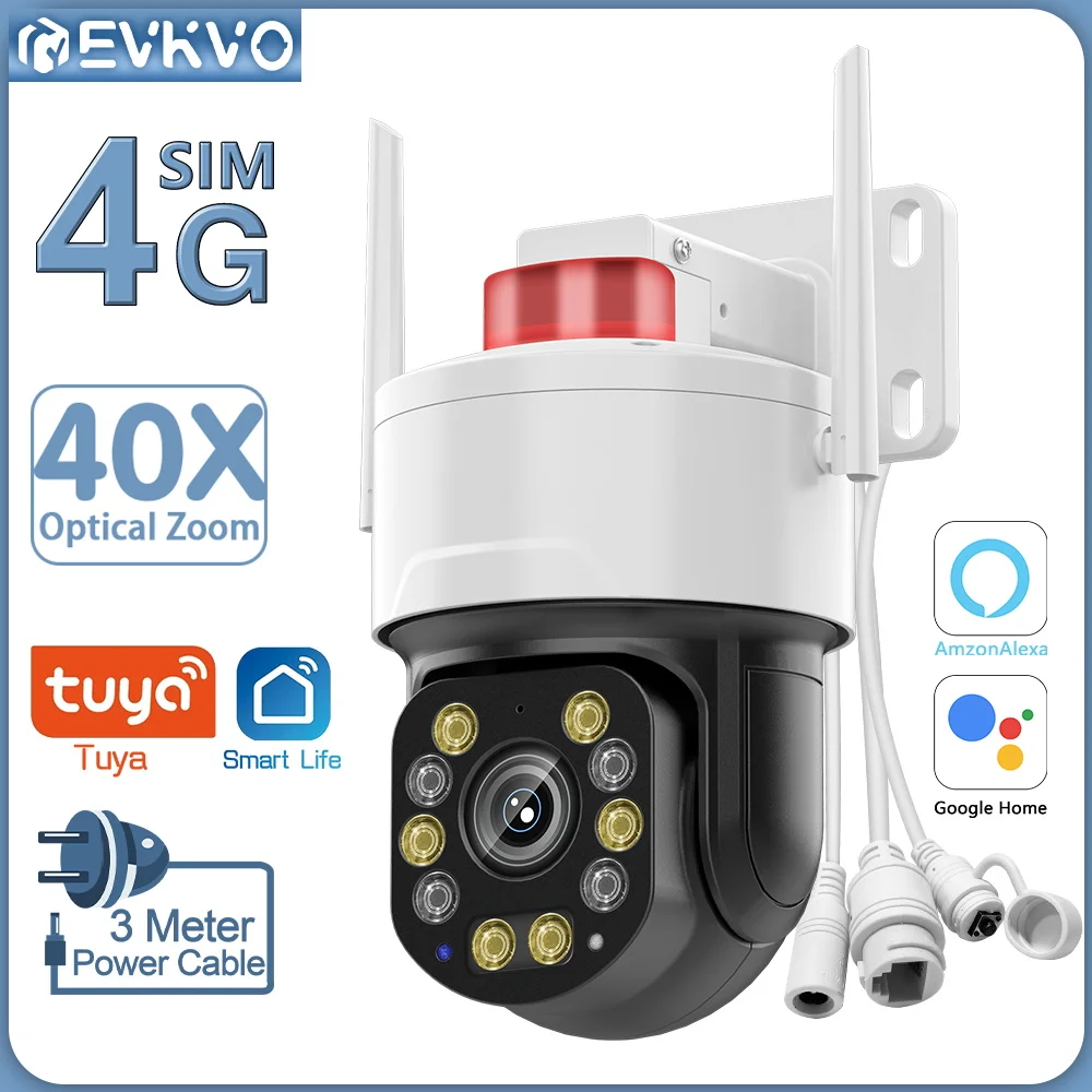 

EVKVO 4K 8MP 4G Surveillance Camera 40X Optical Zoom Outdoor AI Human Auto Tracking WIFI PTZ Camera 50M Night Vision Tuya