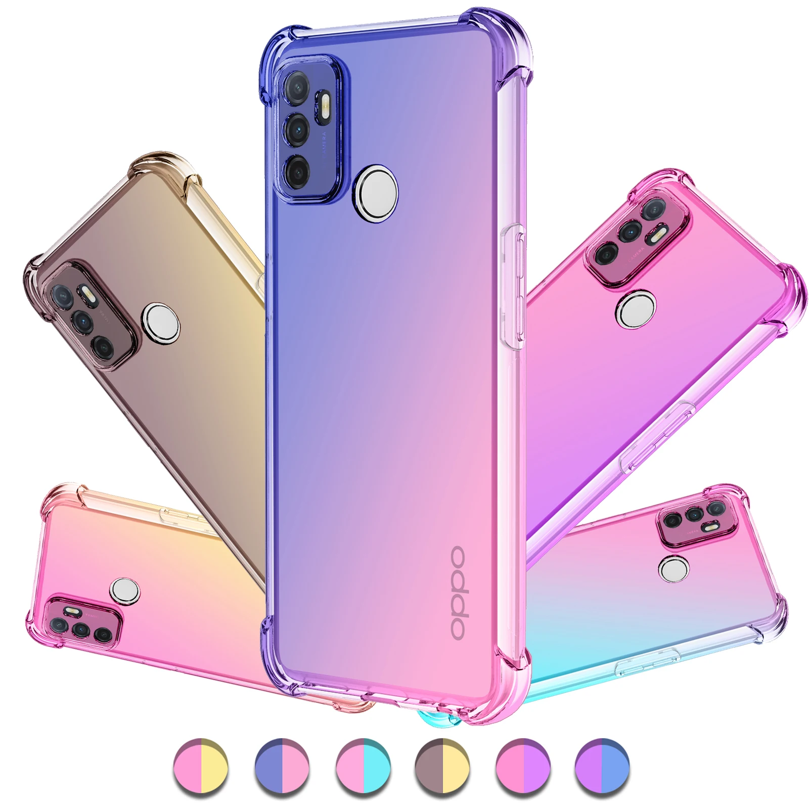

For Oppo A53 A53S A55 A56 A32 A33 5G Phone Case,Hybrid Cute Gradient TPU Bumper Shock Absorption Flexible Drop Protection Cover