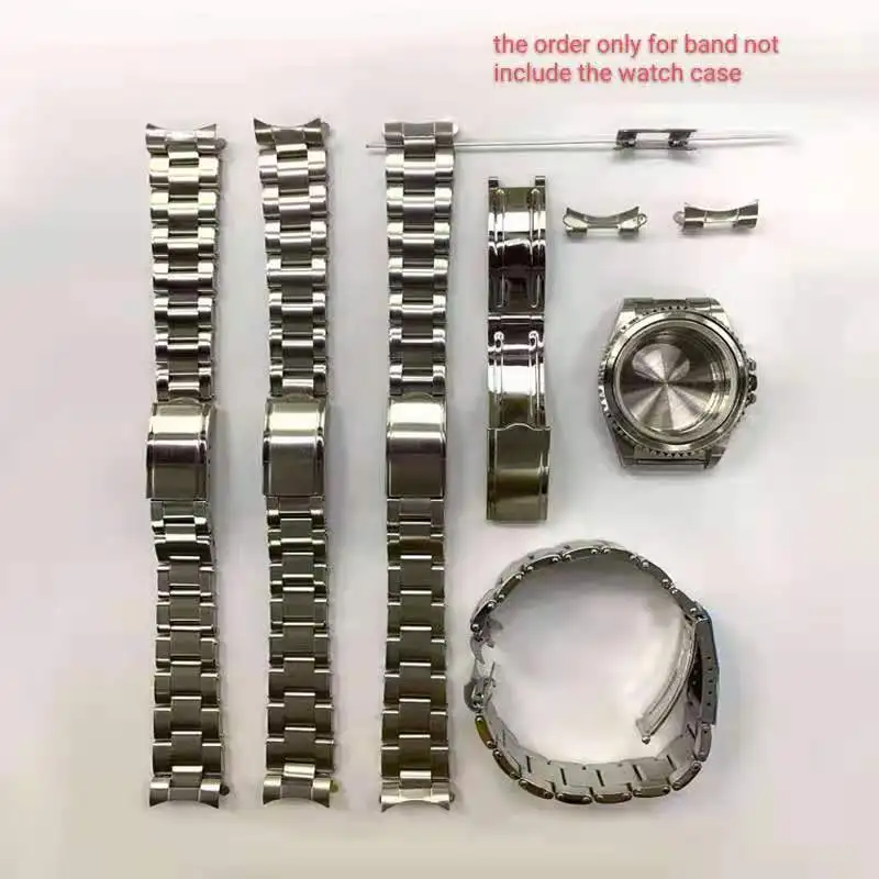19mm 20mm 316L Stainless Steel Oyster Rivet Curved End Bracelet Watch band Strap Compatible For Rolex Invicta Watch