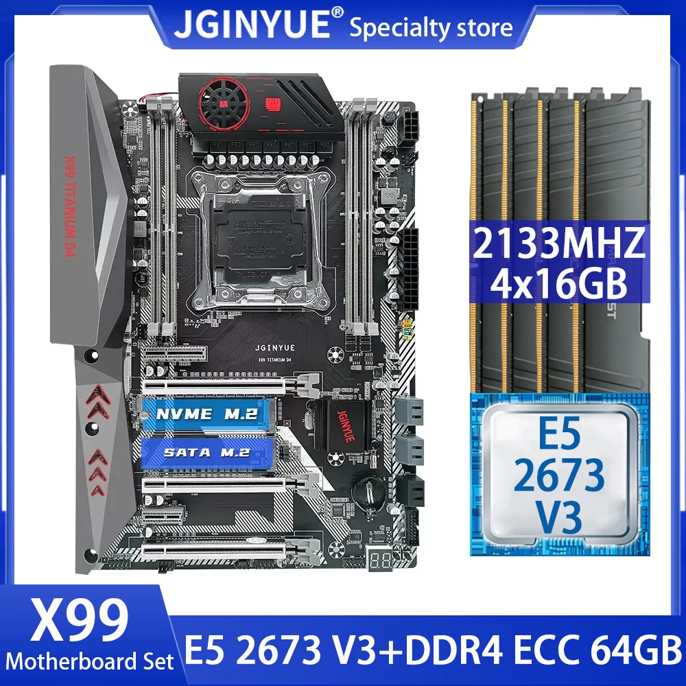 

Комплект материнской платы JGINYUE X99 LGA 2011-3 с процессором Xeon E5 2673 V3 4x16 Гб DDR4 ECC RAM память NVME M.2 SSD USB 3,0 X99 D4