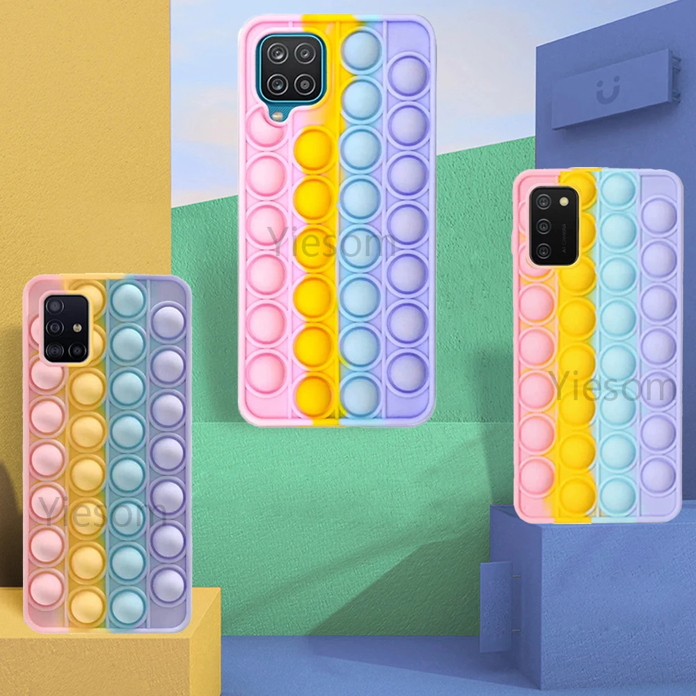 

Silicone Case for Samsung Galaxy A02S A02 A01 A11 A12 A21s A31 A51 A71 A32 A52 A72 A50S A70s Push Pop Bubble Fidget Toys Cover