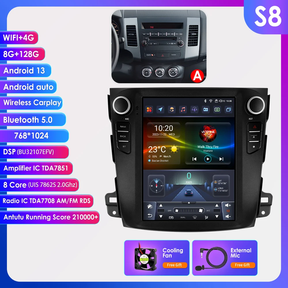 

Hizpo 9,7 "Автомагнитола для Mitsubishi Outlander XI 2 2008 - 2011 Беспроводная CarPlay Android Автомобильная интеллектуальная система Авторадио 4G BT