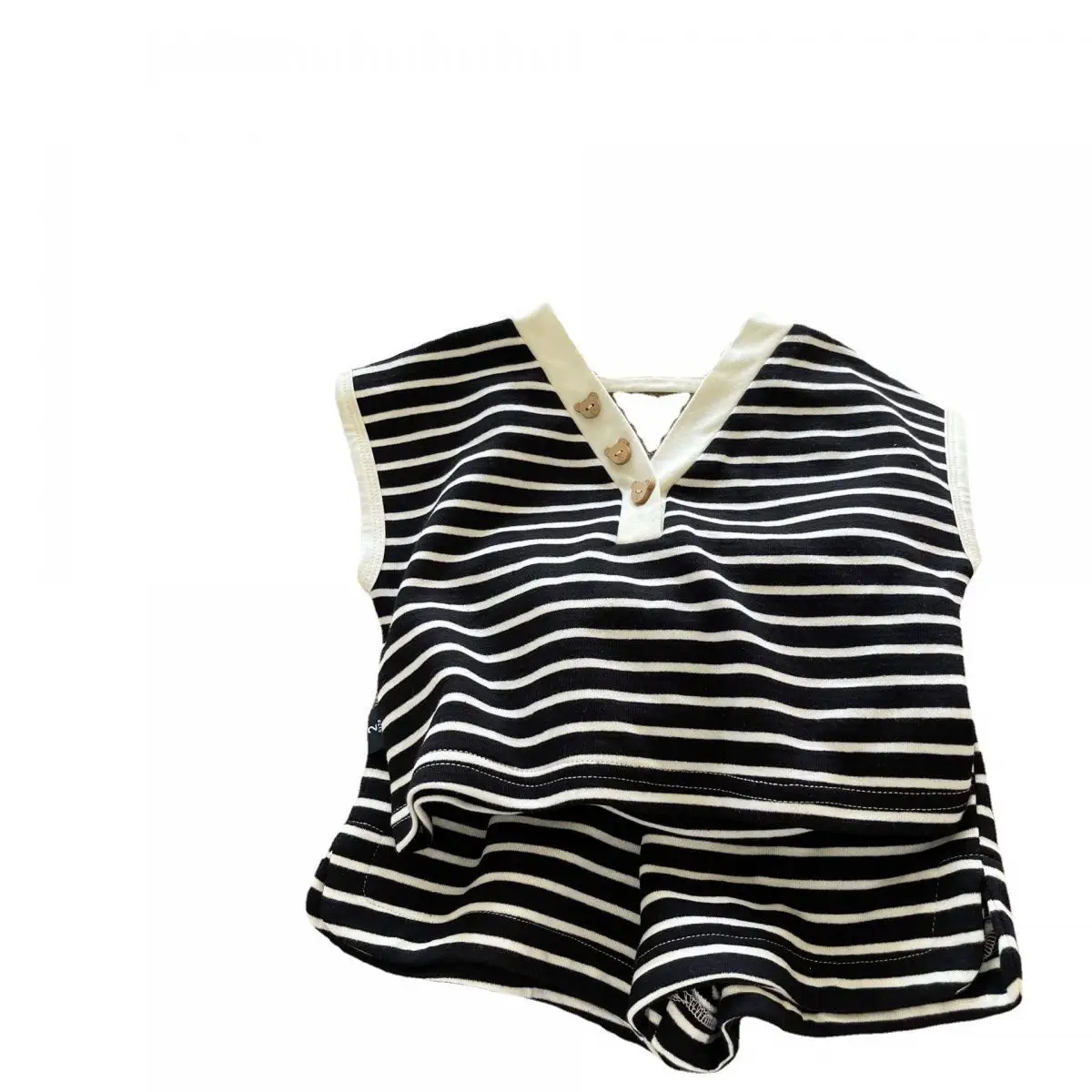 Korean Children's Clothing Girls' Striped Suit 2022 Summer New Children's Sleeveless T-shirt Shorts Girls' Suit