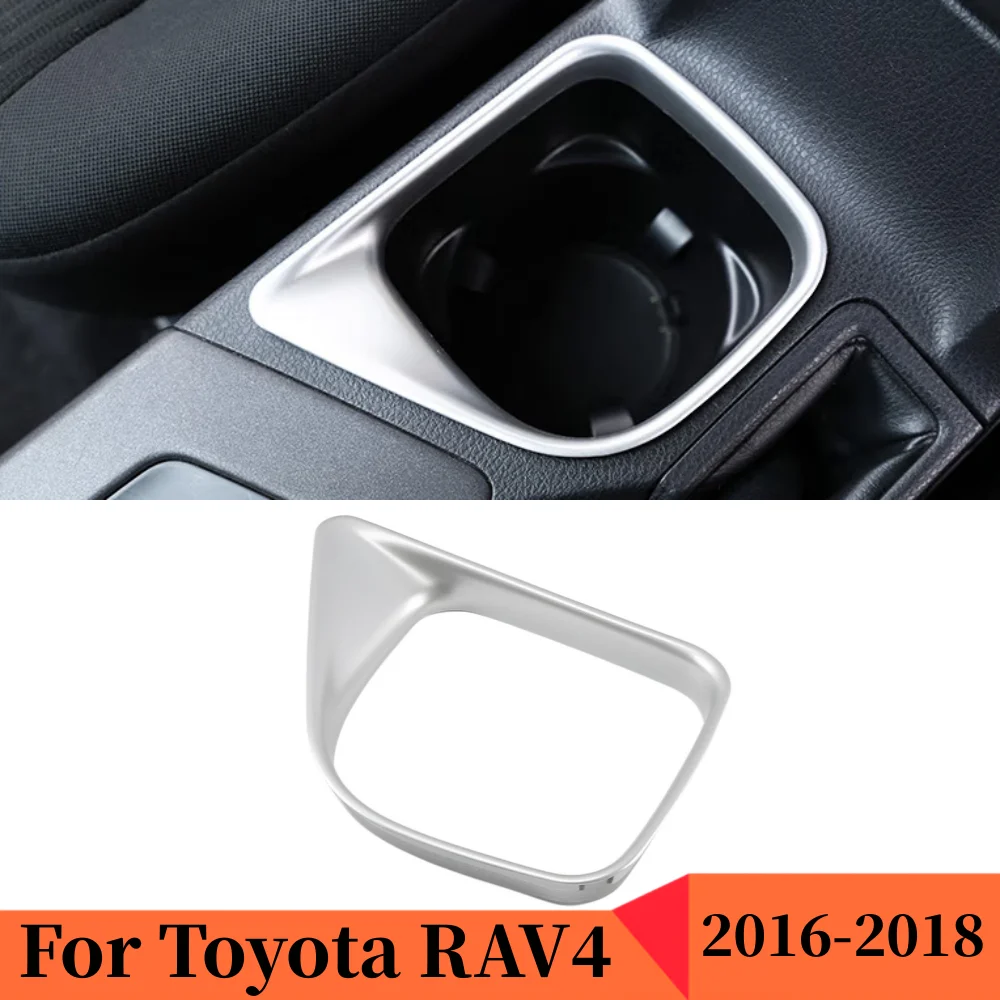 

Car Front Seat Water Cup Holder Decoration Cover Trim Decals For Toyota RAV4 RAV 4 2016 2017 2018 ABS Matte Silver Accessories