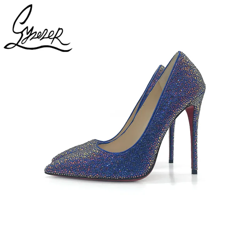 

Yuerui Wedding Party Elegant Crystal Shoes blue-violet Crystal Diamond Shiny Pointed Shallow Mouth Stiletto High Heels Female 43