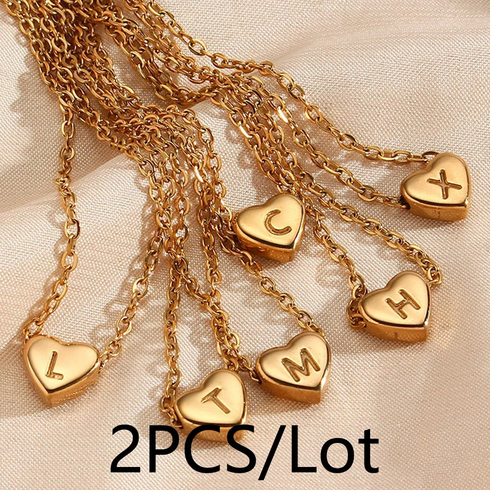 

2pcs Fashion Simple Stainless Steel Plating 18k Gold Peach Heart Jewelry Exquisite Heart letter A-Z Love Pendant Women Jewelry