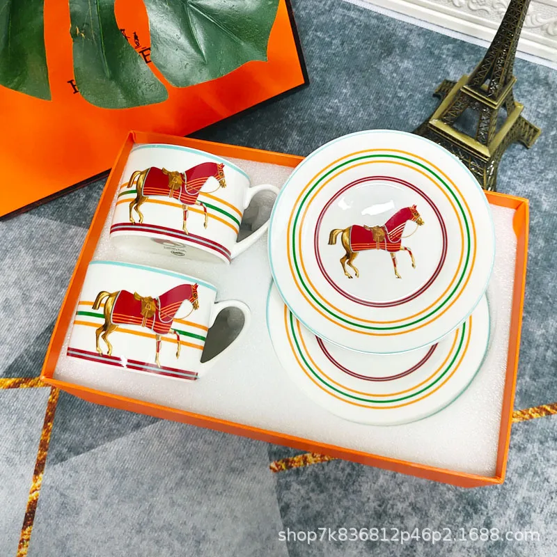 Horse Design European Bone China Coffee Cups and Saucers Tableware Plates Dishes Afternoon Tea Set Home With Gift Box