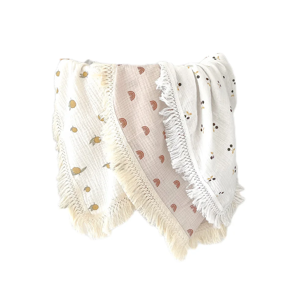 Детское хлопковое муслиновое одеяло Inyahome с бахромой 40 х47 дюймов