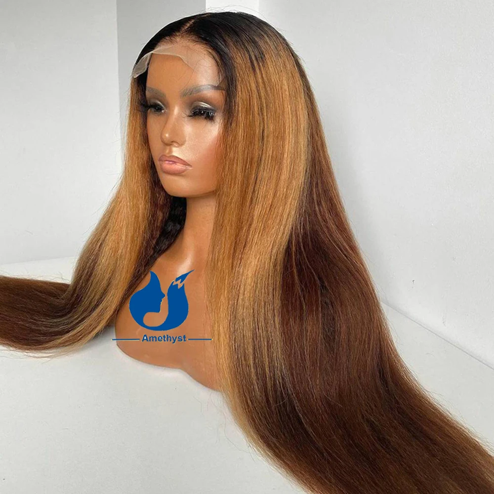 Ed 13x6 Lace Front Wigs Human Hair 3 Tone Color Wigs Black To Blonde Brown Ombre Wig Mixed Color Preplucked Bleached Knots