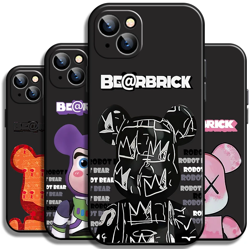 

Luxury Fashion Cute Bear For Apple iPhone 13 12 11 Pro Mini X XR XS Max SE 5 6 6S 7 8 Plus Phone Case Back Funda Black Soft