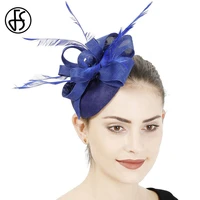 fs british blue women feather hat fascinator for wedding dacron top pillbox hat elegant lady derby church party hats