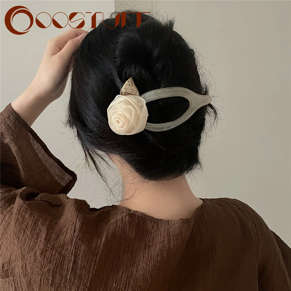 Flower Hair Clips For Girls Mesh Rose Flower Barrettes Duckbill Clip Women Hair Accessories