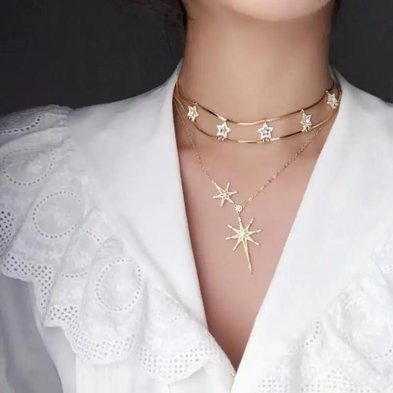 

Multilayer Flash Diamond Star Pendant Simple Personality Fashion Necklace