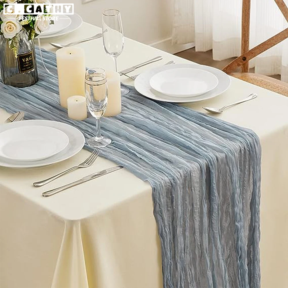 

1/4pcs Wedding Table Runner Bohemian Style Pleated Wedding Tablecloth Banquet Party Decoration