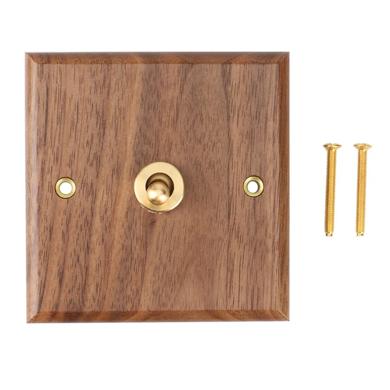 

2X Retro American Industrial Style Light Switch Socket, Solid Wood Brass Toggle Switch Plate, Antique Home Stay Switch