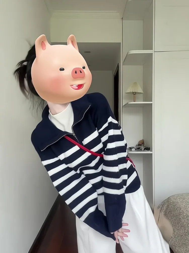 Mela Blue Wear контрастного цвета в полоску пуловер на молнии женский зимний супер