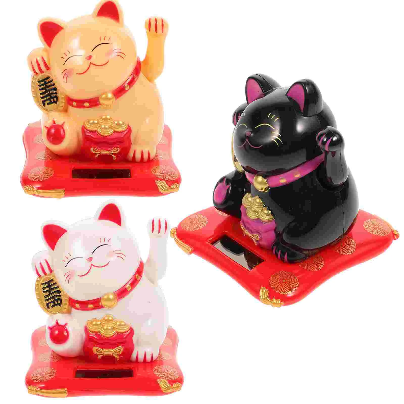 

3Pcs Waving Cat Figurines Decorative Fortune Cat Statues Adorable Cat Statues Desktop Cat Decors