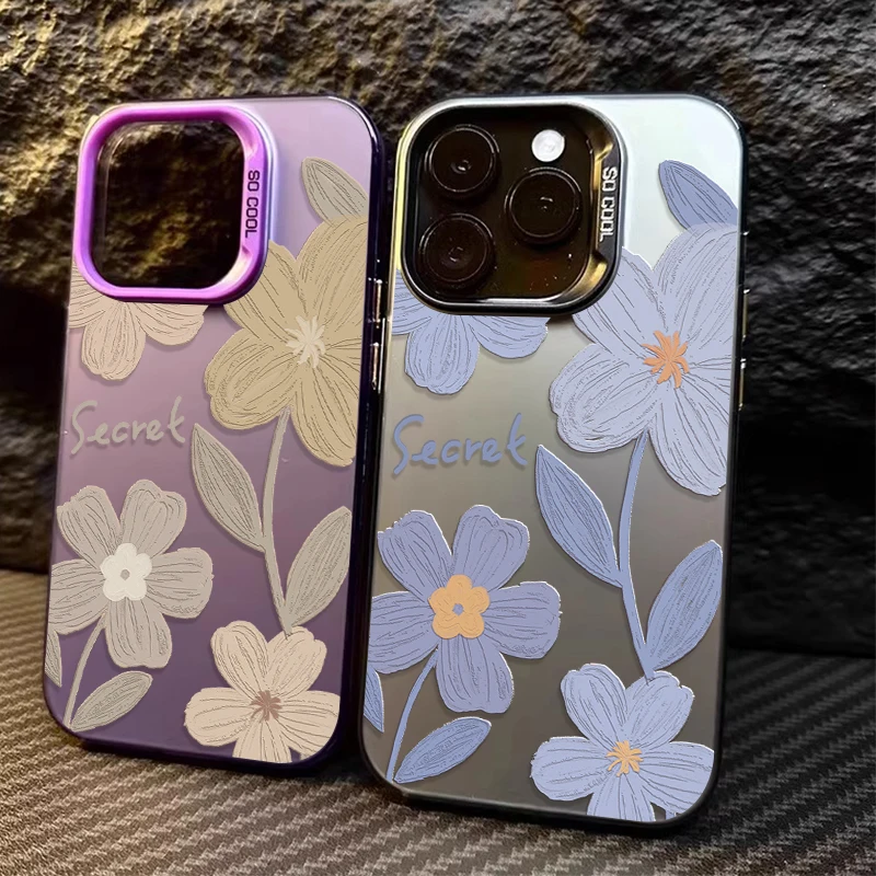 Простой красивый чехол IMD с цветком для iPhone 16 ProMax 15 14 13 12 11 Pro Max XS X XR Plus Y2K твердым