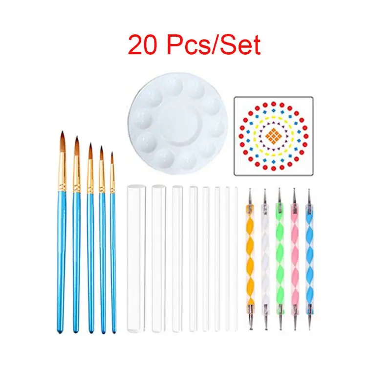 

20pcs/set Mandala Dotting Pen Tools for Painting Stone Ceramic with Stencil Point Brush Tray Drop Shipping