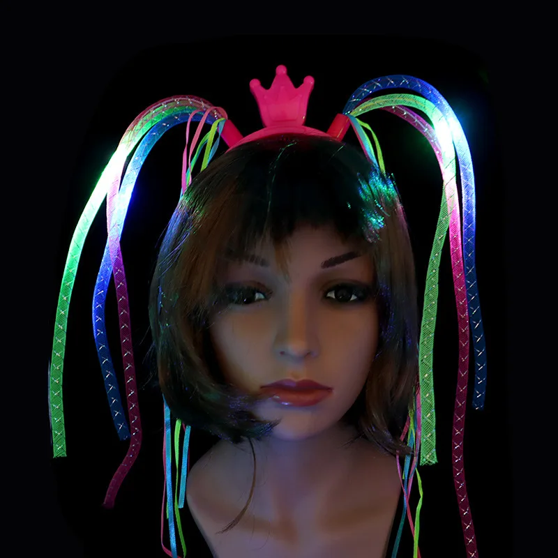

10pcs Flashing Neon Light Up Noodle Rave Headband Hair Wig Glow In the Dark Luminous Costume Festival Christmas Navidad