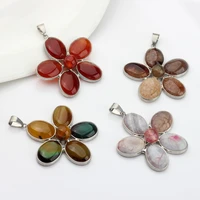 natural stone charms pendant natural stone agate flowers 1pcs for diy necklace jewelry finding making accessories