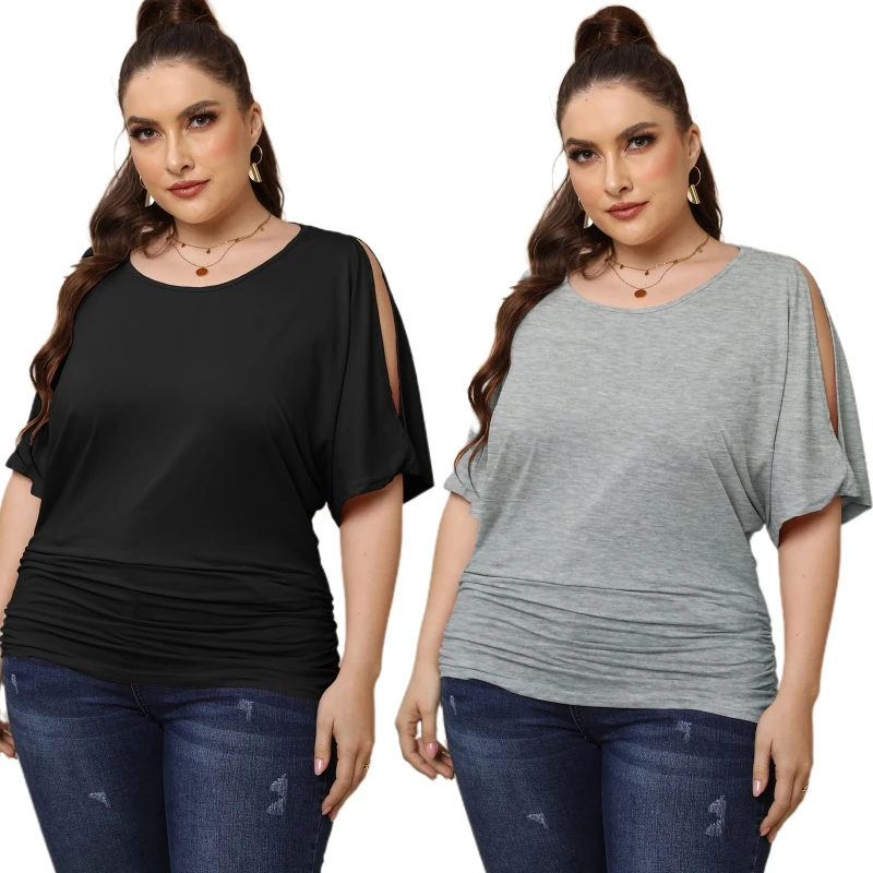 

Women's Casual Summer Short Batwing Sleeve Tee Tops Plus Size Loose Scoop Neck T-Shirt Cold Shoulder Tunic Shirt Blouses