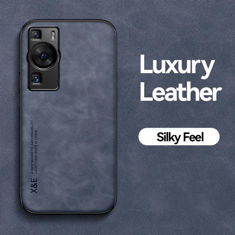 

Luxury Leather Case for Huawei P60 Pro P60Pro Car Magnetic Holder Shockproof Soft Silicone Edges Hard Phone Cover HuaweiP60Pro